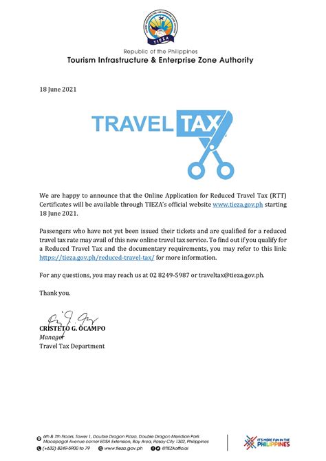 tieza travel tax refund|Reduced Travel Tax .